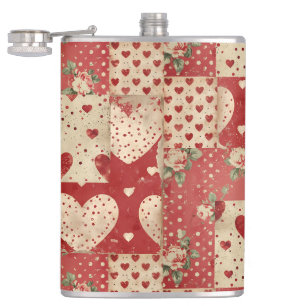 Shabby Chic Rood Patchwork Patroon Heupfles
