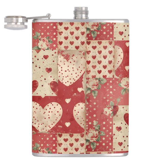 Shabby Chic Rood Patchwork Patroon Heupfles (Geopend)