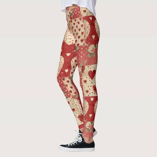 Shabby Chic Rood Patchwork Patroon Leggings (Links)