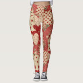 Shabby Chic Rood Patchwork Patroon Leggings (Voorkant)
