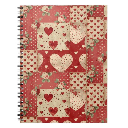 Shabby Chic Rood Patchwork Patroon Notitieboek (Voorkant)