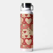 Shabby Chic Rood Patchwork Patroon Waterfles (Achterkant)