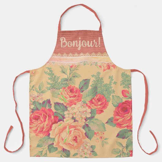 Shabby Chic  Roos Bonjour Schort (Voorkant)