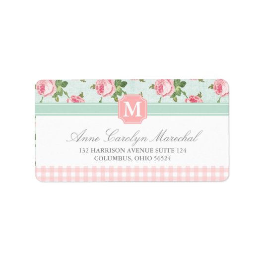 Shabby & Chic  Roos Floral Gepersonaliseerd Etiket (Voorkant)