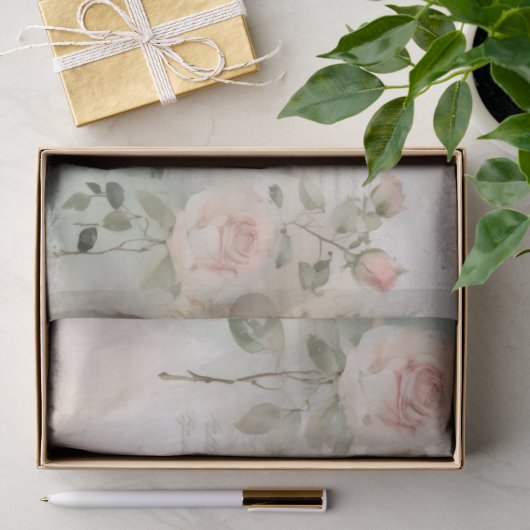 Shabby Chic Roos Frans script Tissuepapier (Geschenk)