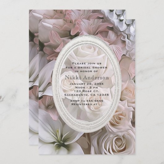 Shabby Chic Rose Floral Invitations de douche nupt (Devant / Derrière)