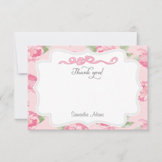 Shabby Chic Roses Rose Carte de remerciements (Devant)