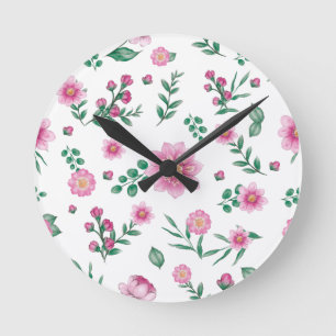 Shabby Chic Roze Bloemen Illustratie Ronde Klok