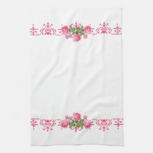 Shabby Chic Roze Bloemen Keuken Handdoek (Verticaal)