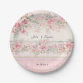 shabby chic roze bruiloft papieren bordje (Voorkant)