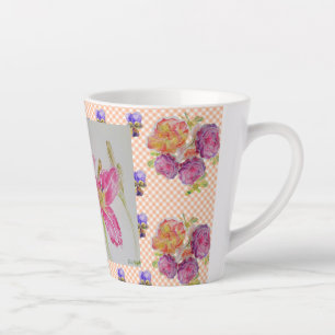 Shabby Chic roze Lily Floral Flowers Gingham Rozen Latte Mok