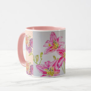 Shabby Chic roze Lily Floral Flowers Gingham Rozen Mok