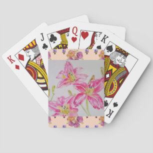 Shabby Chic roze Lily Floral Flowers Gingham Rozen Pokerkaarten