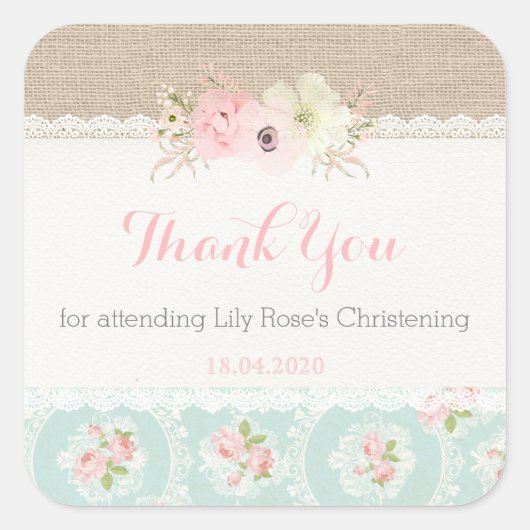Shabby Chic Roze & Mint Vierkante Sticker (Voorkant)