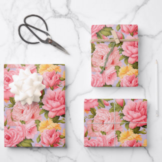 Shabby chic roze perzik bloemen inpakpapier vel