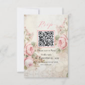  shabby chic roze qr code bruiloft RSVP kaartje (Voorkant)