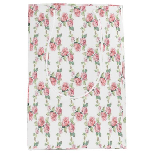 Shabby Chic Roze Roos Bloem Medium Cadeauzakje (Voorkant)