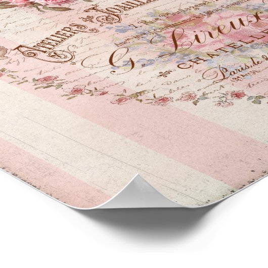 Shabby Chic Roze Roses Cupids Frans Script Poster (Hoek)