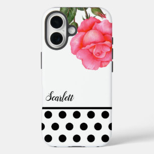 Shabby Chic roze Roses Polka Dots iPhone 16 Hoesje