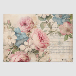 Shabby Chic  Roze Rozen Blauw Wit Bloemen Tissuepapier