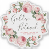 Shabby Chic  Roze Rozen Cirkel Logo Naam Sticker (Voorkant)