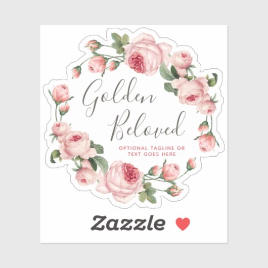 Shabby Chic  Roze Rozen Cirkel Logo Naam Sticker (Vel)