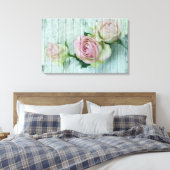 Shabby Chic roze rozen op blauw hout Canvas Afdruk (Insitu (Slaapkamer))