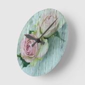 Shabby Chic roze rozen op blauw hout Ronde Klok (Hoek)