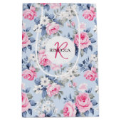 Shabby Chic Roze Rozen Patroon Monogram Medium Cadeauzakje (Voorkant)