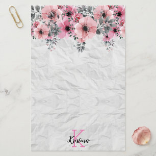 Shabby Chic Roze Waterverf Bloem Motief Aangepast Briefpapier