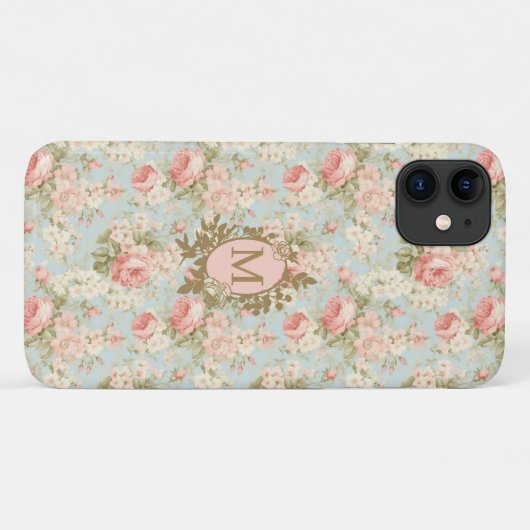Shabby Chic Rozen Bloemenmonogram Case-Mate iPhone Case (Achterkant (horizontaal))