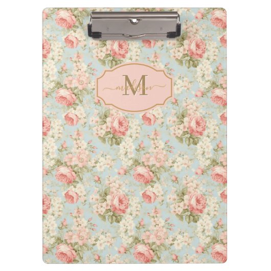 Shabby Chic  Rozen Bloemenmonogram Klembord (Voorkant)