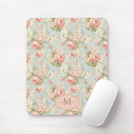 Shabby Chic  Rozen Bloemenmonogram Muismat (Met muis)