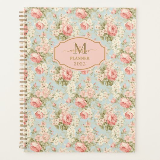 Shabby Chic  Rozen Bloemenmonogram Planner (Voorkant)