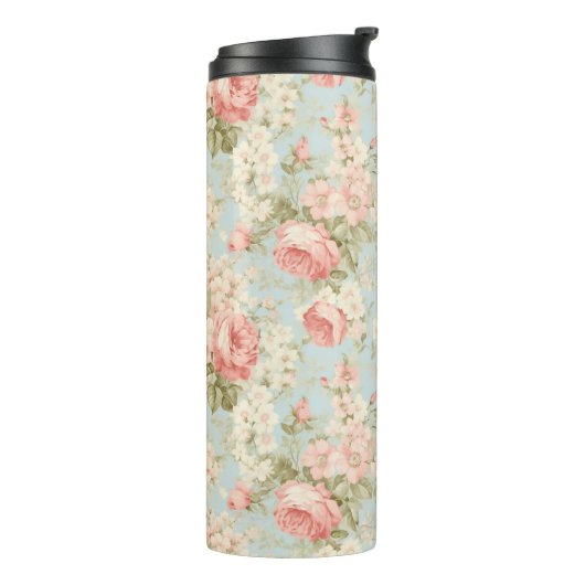 Shabby Chic Rozen Bloemenmonogram Thermosbeker (Gedraaid links)