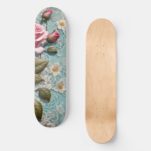 Shabby Chic Rozen en Kant Skateboard (Voorkant)
