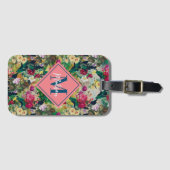  shabby chic rozen geel diamantpatroon bagagelabel (Voorkant (horizontaal))