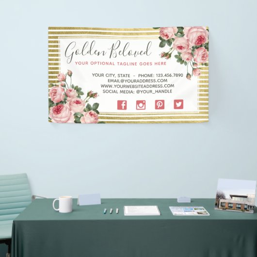 Shabby Chic Rozen & Modern Gold Stripes Spandoek (Beurs)