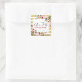 Shabby Chic Rozen & Modern Gold Stripes Vierkante Sticker (Tas)