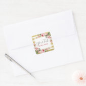 Shabby Chic Rozen & Modern Gold Stripes Vierkante Sticker (Envelop)