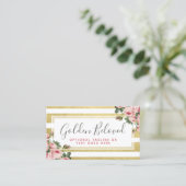 Shabby Chic  Rozen & Modern Gold Stripes Visitekaartje (Staand voorkant)