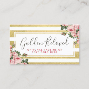 Shabby Chic  Rozen & Modern Gold Stripes Visitekaartje