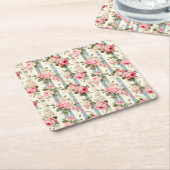 Shabby Chic  Rozen Vierkante Kartonnen Onderzetter (Schuin)