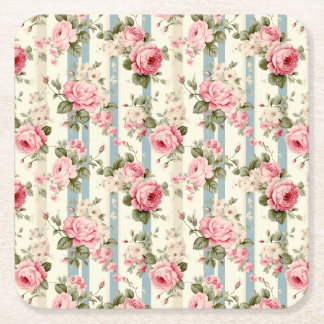 Shabby Chic Rozen Vierkante Kartonnen Onderzetter
