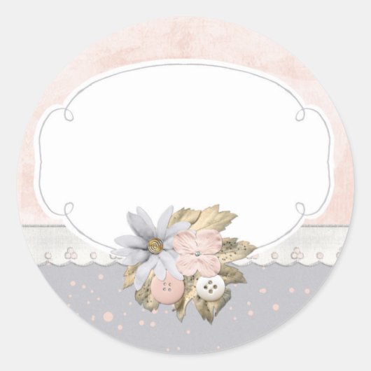 Shabby Chic Rustic Floral Sewing Buttonnen Boutiqu Ronde Sticker (Voorkant)