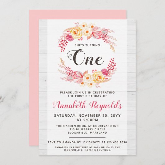 Shabby Chic Rustic Une première invitation anniver (Devant / Derrière)