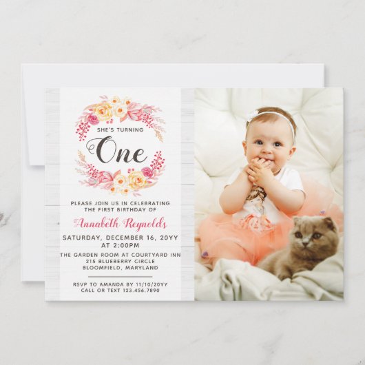 Shabby Chic Rustic Une première invitation anniver (Devant)