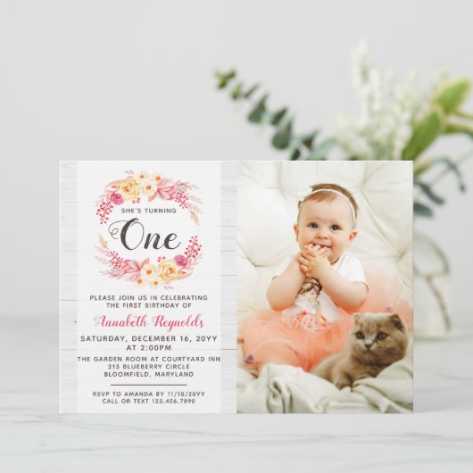 Shabby Chic Rustic Une première invitation anniver (Debout devant)