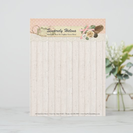 Shabby Chic Rustic Wood, kant en doder Custom Briefhoofd (Staand voorkant)
