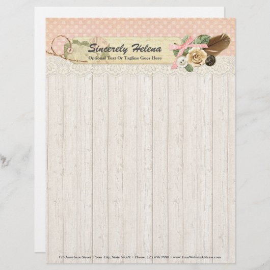 Shabby Chic Rustic Wood, kant en doder Custom Briefhoofd (Voorkant / Achterkant)